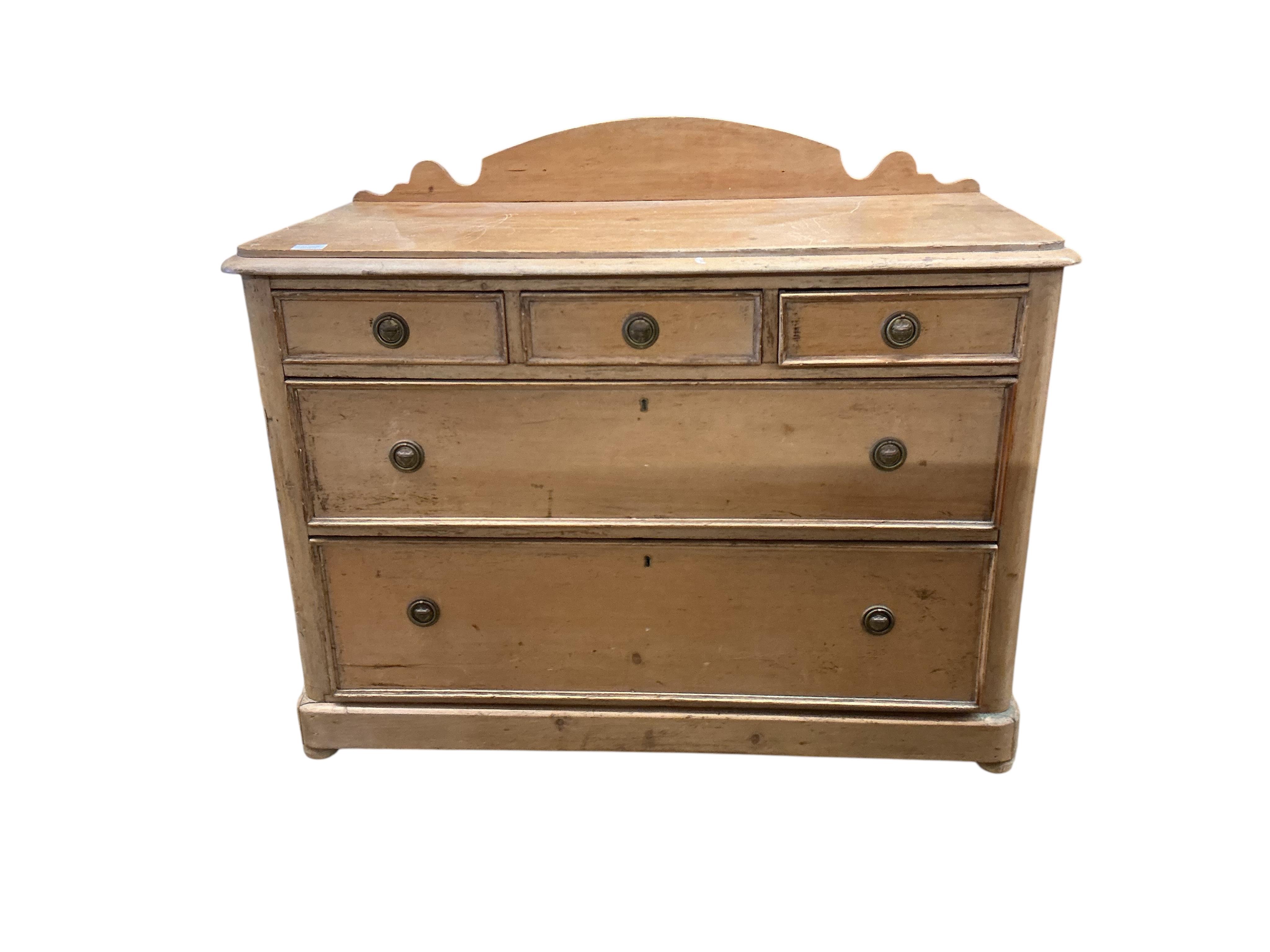 A Victorian pine five drawer chest, width 110cm, depth 54cm, height 92cm